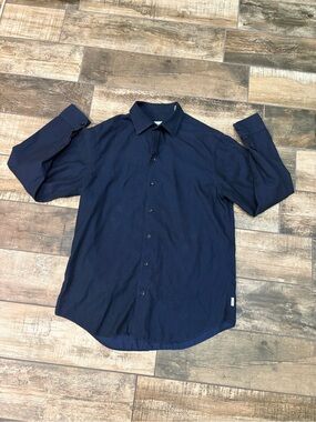 Armani Collezioni Men's Dark Navy Button-Up Dress Shirt